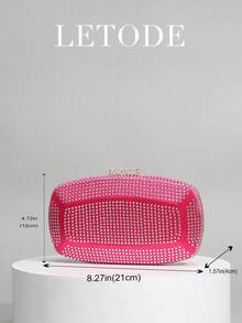 Bolso de mano de noche con decoración de rosa de lentejuelas brillantes, adecuado para fiestas, bodas románticas, bolso de hombro con cadena de primavera/verano, bolso de novia, bolso de mano para baile formal, bolso elegante para vestido de noche, perfecto para fiestas, bodas, bailes, banquetes nocturnos, combina perfectamente con vestidos de fiesta de vacaciones, vestidos de noche y vestidos de lentejuelas, esencial para bodas, combina perfectamente con vestidos de graduación, vestidos de baile y accesorios de baile - Rosa Fucsia - Ver 8
