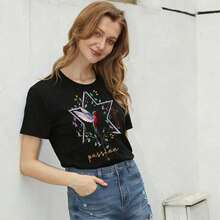 1 pieza Camiseta Blanca de Algodón con Estampado de Colibrí, Cuello Redondo, Manga Corta, Ropa Casual, 180g, 100% Algodón - Negro - Ver 12