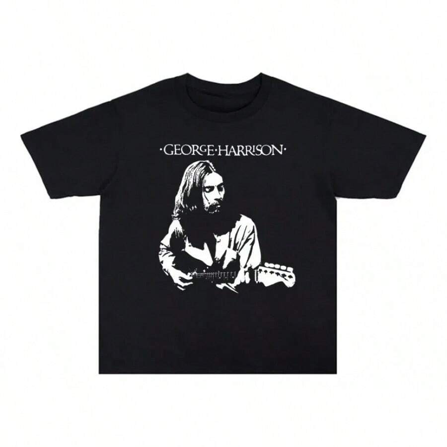 Camiseta Estampada Del Cantante Y Músico George Harrison 202 - Negro - Ver 1