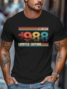 Camiseta Vintage de Hombre Edición Limitada 1988 - Verde Oliva con Gráfico Retro '88 en Azul Verdoso y Rojo - Cuello Redondo Transpirable para Eventos Temáticos de los 80, Ropa Casual y al Aire Libre - Lavable a Máquina, Corte Regular, Camiseta de Verano - Negro - Ver 6