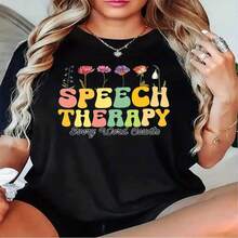 1 pieza de playera  para hombre y mujer, 100% algodón puro, cuello redondo casual con estampado, manga corta transpirable para uso diario. Cada palabra es importante dise?o de flores coloridas - Negro - Ver 2
