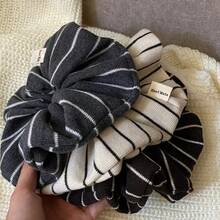 1 pieza de coleteros a rayas, coleteros de pelo a rayas de neutros hechos a mano, accesorios de bandas elásticas para el cabello para mujeres y niñas para uso diario. - Gris - Ver 4
