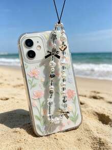 Cordão de telefone elegante em prata com coração & laço e pérola, cordão pendente de luxo barroco com pérolas irregulares, coração delicado em prata, laço & decoração de rosa, detalhes em contas de cristal, vibração suave & romântica. Compatível com todas as capas de telefone, acessório para férias na praia, uso diário versátil, design de nicho de alta gama, adequado para presente ou uso pessoal, durável & resistente, pingente decorativo essencial para rapariga doce & cool - Branco - Ver 6