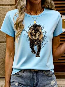 Camiseta casual creativa para mujer - Azul claro - Ver 6