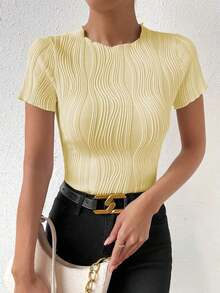 Camiseta de manga corta con textura elegante, primavera/verano - Amarillo - Ver 4