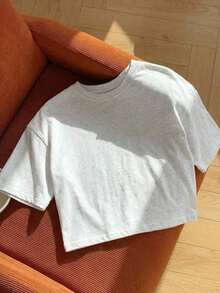 Camiseta crop de hombros caídos - Gris - Ver 5