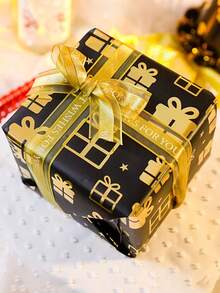 3 lembar/1 lembar Kertas Pembungkus Kado Ulang Tahun Warna Hitam & Emas - Dengan Teks "Selamat Ulang Tahun" Emas, Balon, Desain Pola Kotak Kado, Sempurna untuk Pembungkus Kado Pesta Liburan dan Dekorasi Buket, Cocok untuk Pesta Ulang Tahun, Pesta Bertema, Hari Jadi, dll. - Satu ukuran cocok untuk semua. - View 8
