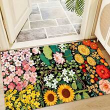 1 pieza Alfombra de serie con estampado floral colorido, felpudo de interior, alfombra de dormitorio junto a la cama, alfombra de cocina, apta para sala de estar, lavandería, baño - Multicolor - Ver 2