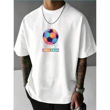 Camiseta de hombre con estampado de fútbol - Transpirable, de corte holgado, manga corta, cuello redondo, estilo jersey de fútbol, ropa casual y deportiva adecuada para el uso diario. - Blanco - Ver 1