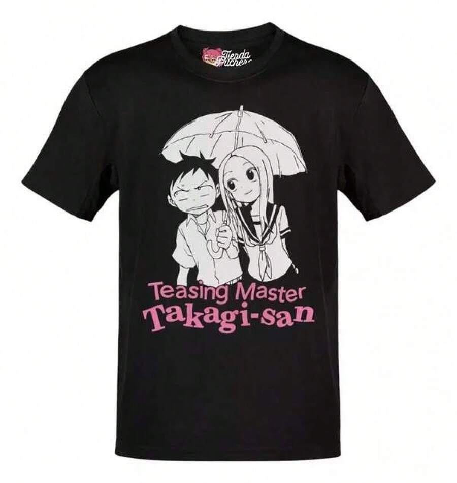 Camisetas Y2K nuevas 2026Anime Teasing Master Takagi-San Takagi Nishikata Pink Letters T-Shirt Cute Anime Print Short Sleeve T-Shirt,blusas para mujer,playeras de mujer,blusas,playeras de hombre,playera de hombre,vestidos casuales para mujer elegante,Camiseta estampada,camisas para niño,playeras de niño,tops para adolescentes,conjuntos para niña - Negro - Ver 1
