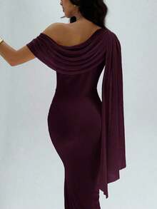 Vestido asimétrico de hombro de unicolor elegante para mujer - Granada - Ver 8