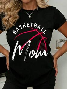 Camiseta de Baloncesto para Mujer con Diseño de Baloncesto y Texto Atrevido, Perfecta para Fanáticas del Deporte y Días de Partido, Adecuada para Uso Casual y Deportivo - Negro - Ver 1