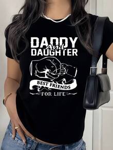 A Print Celebrating The Unbreakable Bond Between Father And Daughter With A Fist Bump Symbolizing Their Lasting Connection And Eternal Friendship Forever, A Display Of Love And Companionship Represented On A Modern And Comfortable Women's T-Shirt. - 黑色 - 查看 8
