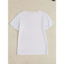 Camiseta de poliéster para mujer con cuello redondo y estampado de gato calico - Top casual de tejido de punto floral con longitud regular para primavera/verano/otoño - Cómoda, microelástica con diseño de animal de dibujos animados en relieve. - Negro - Ver 10