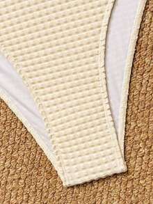 Glamour Nuevo traje de baño de una pieza con hombros descubiertos, espalda descubierta y decoración de estrella de mar metálica para mujer, de tela con textura de burbujas, para primavera/verano, en playas y resorts - Albaricoque - Ver 6
