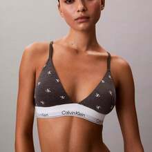Calvin Klein Icon Cotton Modal Lightly Lined Triangle Bralette QF8498 - Diamond Logo / Charcoal Heather / White - View 1