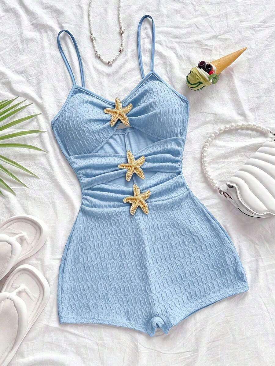 Mono casual de mujer con decoración metálica y plisado en unicolor para uso diario - Celeste - Ver 1