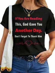 Camiseta linda de inspiración religiosa: Si estás leyendo esto, Dios te dio fe. Camiseta casual para mujeres. - Negro - Ver 7