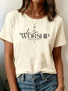 Camiseta casual de verano con cuello redondo, ropa deportiva religiosa, camiseta con el Salmo 95:1, ropa deportiva cristiana, sudadera con capucha bíblica, camiseta religiosa, camiseta de fe, regalo cristiano para mujer, camiseta de manga corta ajustada para mujer. - Albaricoque - Ver 6