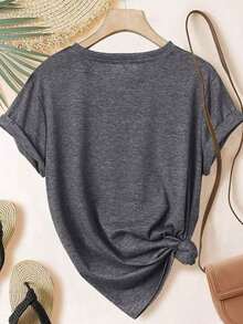 2026 Summer ELYSIAN WEAR Women's T-Shirt 180G, Casual Loose Fit, Crew Neck, Short Sleeve, Graphic Print With The Humorous Phrase "I May Be Laid-Back, But I Can Bend Forward Real Fast." Ideal For Everyday Wear, Comfortable And Soft, Made From A Cotton Blend, Suitable For Women Who Love Humor And Relaxed Style. Loose And Comfortable Graphic Tees. - 灰色 7 - 查看 2