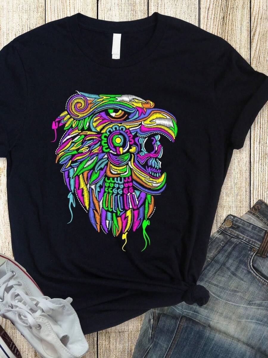 Águila Guerrero Azteca - Efecto bordado - México - Camiseta unisex - Negro - Ver 1