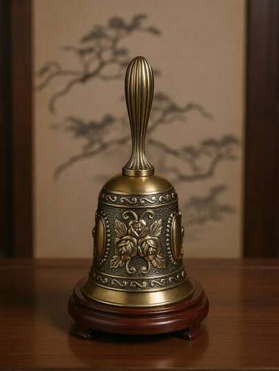 Chuông tay bằng đồng thau cổ điển, chuông gọi phục vụ bằng kim loại cầm tay dùng trong nhà hàng, lớp học, giáo dục mầm non, chuông gọi người già.