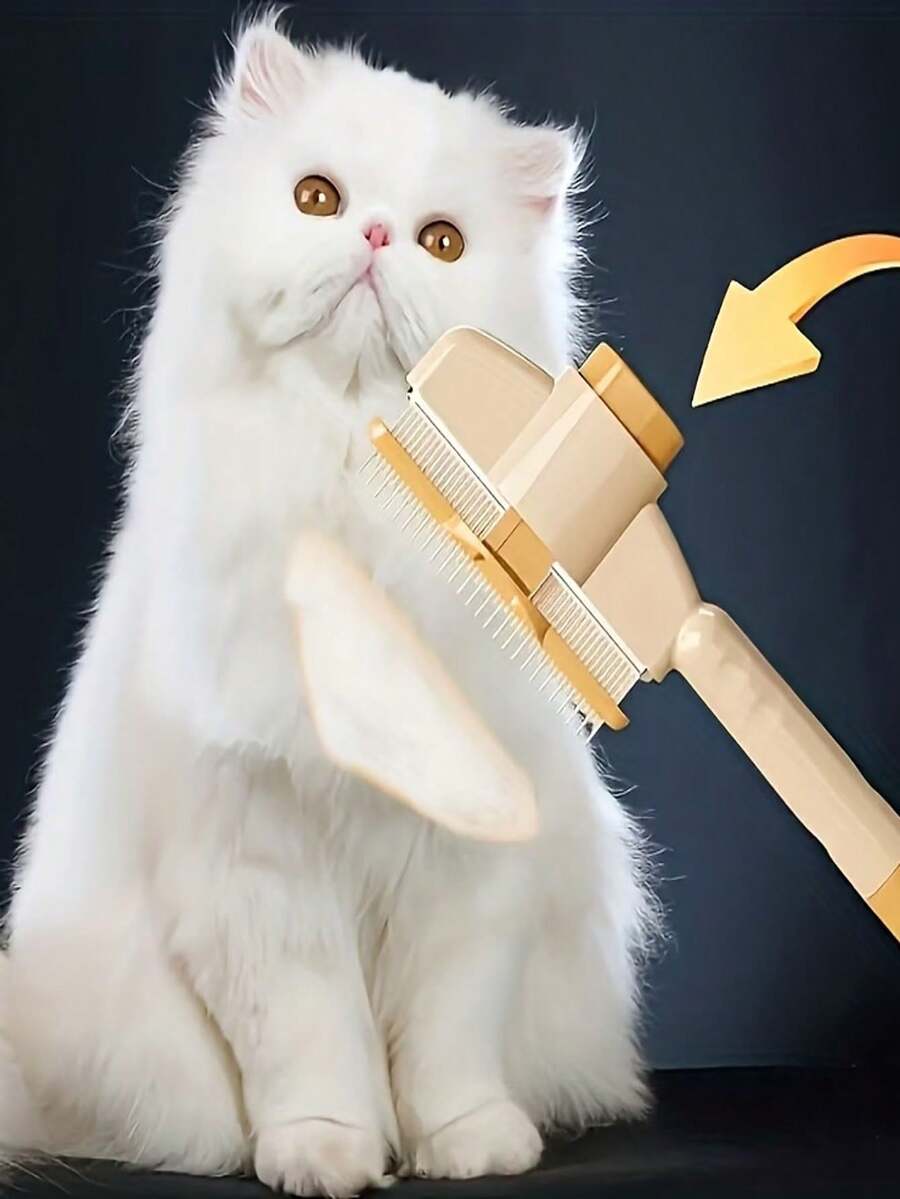 2支装自清洁宠物刷 - 解结梳和去毛工具,适用于猫、狗和兔子,跳蚤梳配有符合人体工程学的手柄,可拆卸梳毛刷,温和的洗澡工具,必备宠物美容用品 | 猫毛刷,宠物自清洁刷,狗去毛刷 - 彩色 - 查看 1