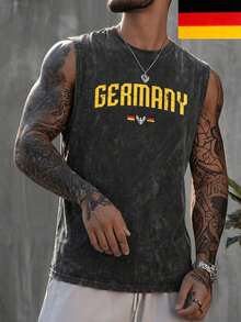 Áo tank top không tay in họa tiết Đức, phong cách đường phố thường ngày dành cho nam giới mùa hè của FRACTYR, kiểu dáng rộng rãi, cổ tròn, không tay, chất liệu mềm mại. - màu đen - Xem 1