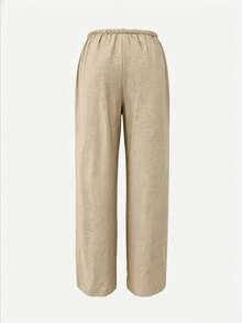 Women's Loose Drawstring Waist Wide Leg Pants, Lightweight Breathable Casual Trousers, Summer - Linen - View 3