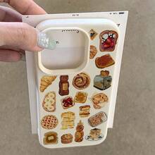 Phone Case: Collection Of Patterns With Hand-Drawn Food Illustrations, Compatible With IPhone 16 Pro Max/15 Pro Max/14/16 Plus/15/13 Pro/12/11, Simple, Fashionable, Drop-Proof, And Aesthetically  TPU Protective Case - أبيض - مشاهدة 5