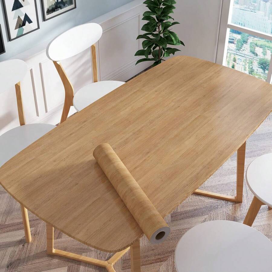1 捲自黏式淺色木紋壁紙，40cm*500cm 可移除天然橡木紋理貼紙，防水自黏貼紙適用於家具櫥櫃門裝飾