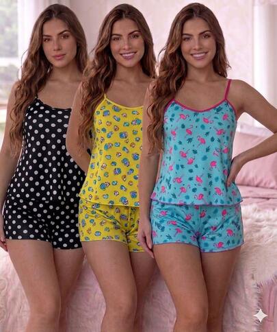 Kit 03 Pijamas BABY CURTOS com Estampa Fofa (Coração, Bichinho, Xadrez, Bolinha)