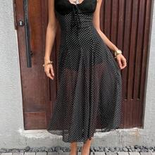 YijiaNvz  Vestido ajustado de tirantes con lunares negros para mujeres - Negro01 - Ver 6