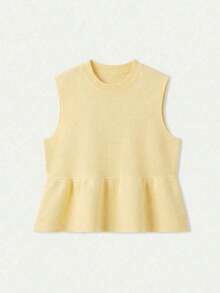 Blusa sin mangas de punto para mujer, estilo minimalista casual, unicolor, bajo con volantes, favorecedora, adecuada para ir a trabajar, citas, vacaciones, tiempo libre - albaricoque profundo - Ver 7