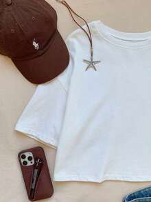Camiseta crop de hombros caídos - Blanco - Ver 6