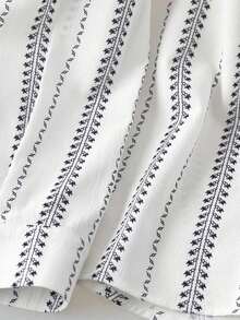 Conjunto de camisa y pantalones cortos de protección solar con estilo bohemio, conjunto de 2 piezas para mujer en verano - Blanco - Ver 8