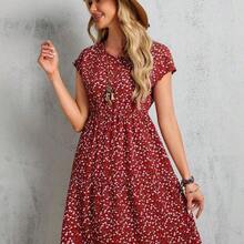 YijiaNvz Faunlyn Vestido midi de mujer de manga corta y manga de murciélago con estampado floral, para verano - Naranja - Ver 7