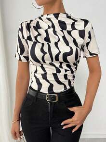 Camiseta con cuello de tortuga fruncida - Albaricoque - Ver 7