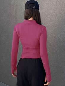 Chaqueta con cremallera y manga larga, ropa de mujer de otoño - Rosa Fucsia - Ver 4
