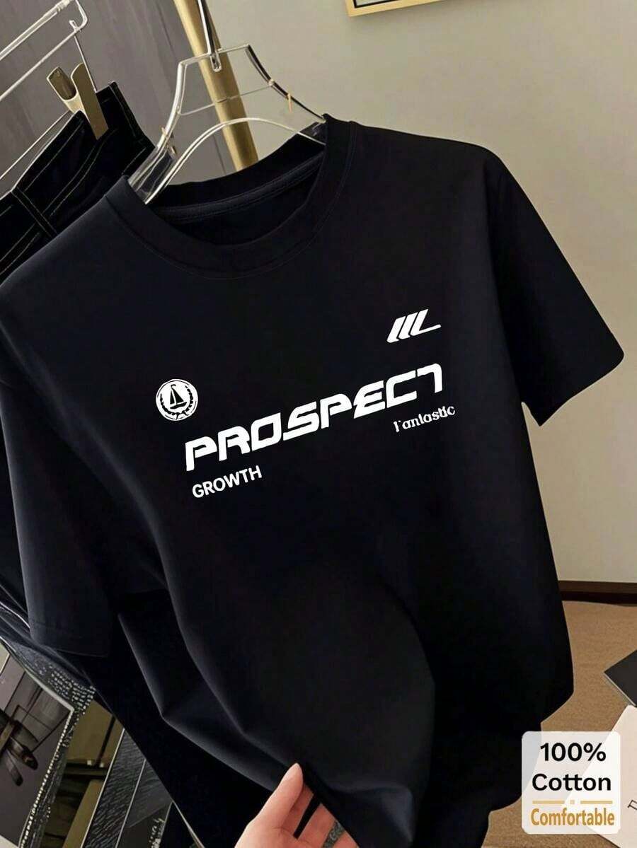 100% Cotton. 1 Pack. Suitable For Medium-Length Short-Sleeved T-Shirt With Y2K Letter Graphic, Casual And Stylish Top For Women, Black, Summer. Summer Top. - 黑色 - 查看 1