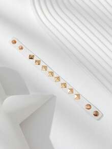 1 pieza Brazalete ajustable de mujer estilo punk de PU con remaches triangulares, motocicleta, gótico oscuro, Y2K, Cybercore - Blanco - B1475 - Ver 4