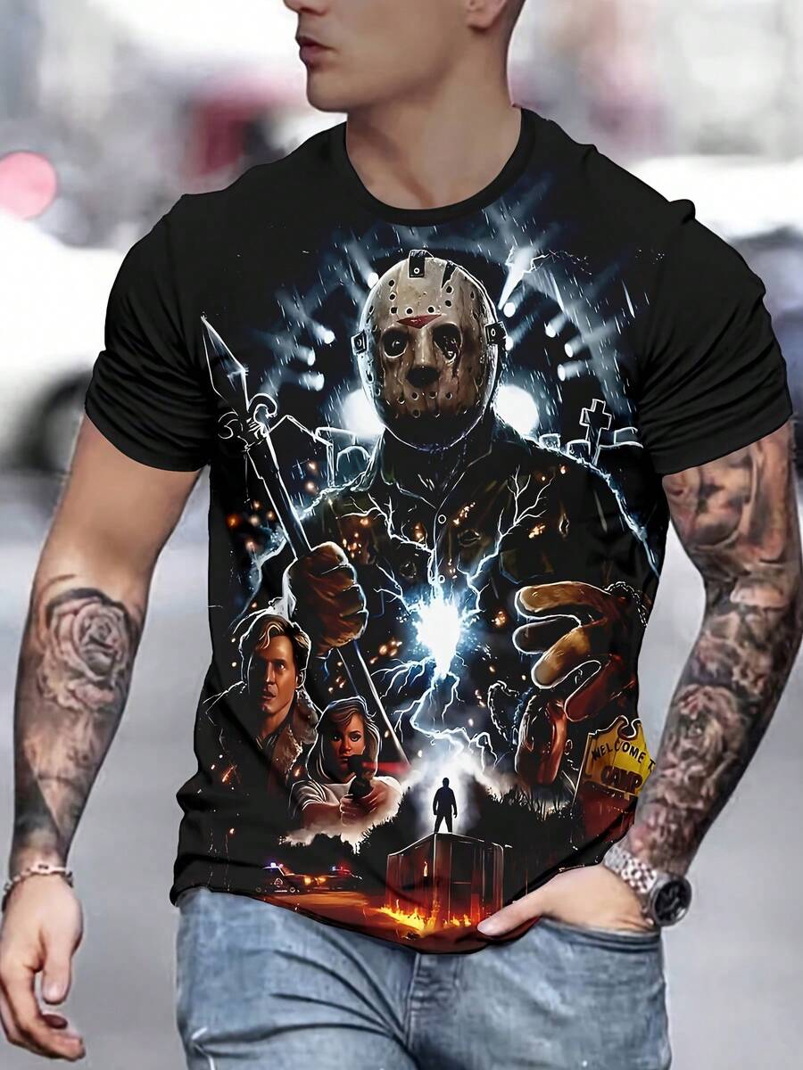 Camiseta de moda para hombre con estampado 3D Alain Chi - Negro - Ver 1