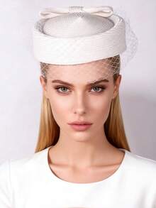 HIMESPORT 2025 Women's Straw Beret Hat With Veil Net Decor, Suitable For Derby Racing, Afternoon Tea, Church, Bridal Wedding, Cocktail Party - A - View 11