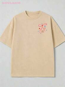 2026 New Fashion,1PC,Women's " Day To Be A Hotdog" Retro Cartoon Graphic T-Shirt |     100% Cotton Breathable Spring Tops, Oversized Short Sleeve Tee, - 杏色 - 查看 3
