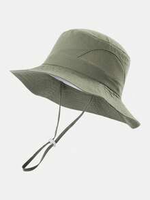 1pc Kids' Solid Color Bucket Hat, Adjustable Windproof Cord, Fashionable Versatile Sun Protection, Essential For Boys And Girls Outdoor, Holiday, Beach Party In Summer - Multicolor - View 7