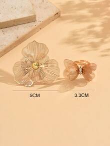2pcs/Set Elegant Copper Alloy Flower & Butterfly Ring Set, Fashionable Gold Color Jewelry For Women, Suitable For Daily Wear, Dates And Parties - Gold - View 3