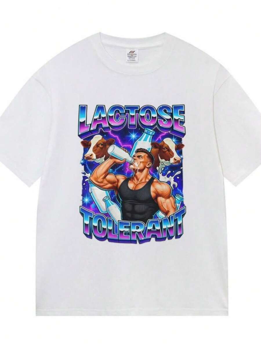 playeras de mujer Funny Lactose Tolerant Sigma Bodybuilder Design Meme T-Shirt Men Women Fashion Cotton Shirt Vintage Oversized Short Sleeve Tees - Blanco - Ver 1