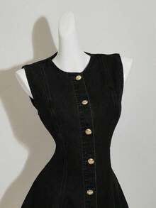 MOD Vestido mini ajustado sin mangas de mezclilla azul para mujer - Blanco - Ver 8