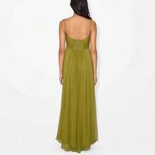 Vestido largo amplio de verano nuevo para mujer, tirantes sensuales con diseño en U, estilo vacacional - Verde militar - Ver 3