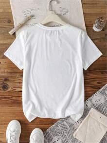 YOCASA Women's Casual Summer T-Shirt, Round Neck, Fitted Short Sleeve, With Oil Painting Print, Floral, Heart, Cherry And Letter Patterns. Simple Casual Fabric, Sporty Style, Ideal For Everyday Wear And Valentine's Day Dates. - 白色-YH437 - 查看 3